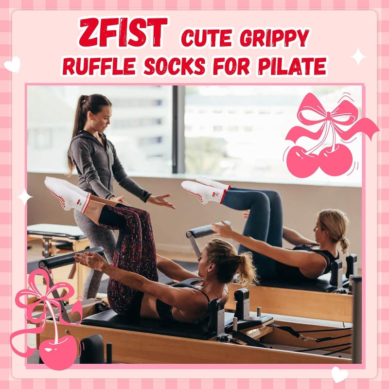 ZFiSt Pilates Socks with Grips for Women,4Pairs Ruffle Yoga Sock Cute Cotton Grippy Socks for Barre Workout Non Slip 5-10in - Image 3